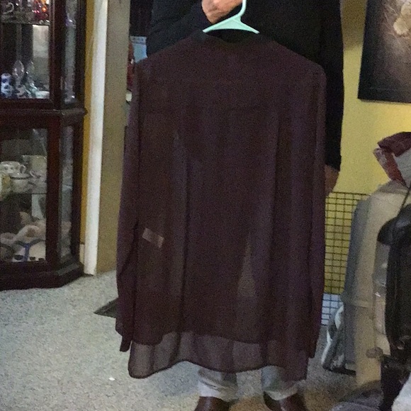 KENNETH COLE women’s blouse, sheer, sz L  purple with black trim - Picture 2 of 8